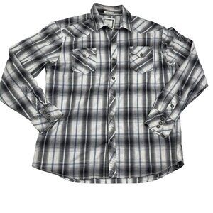 BKE Athletic Fit Stretch Plaid Western Button Down Shirt Men's Size XL